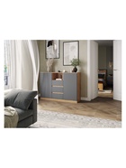 Комод напольный «Маллоу-2», 1300×435×930 мм, цвет дуб вотан / графит софт  (артикул 10998044)  большой выбор товаров оптом и в розницу по низким ценам с доставкой