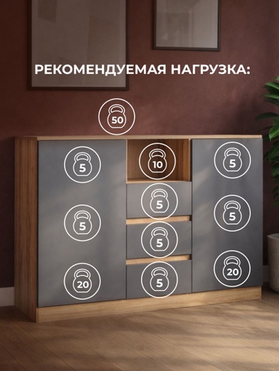 Комод напольный «Маллоу-2», 1300×435×930 мм, цвет дуб вотан / графит софт