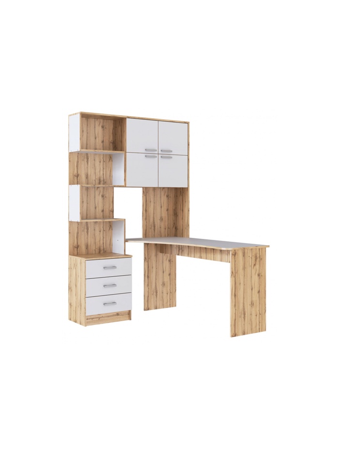 Стол компьютерный «Ганор», правый, 1450×1280×2000 мм, цвет дуб вотан/белый