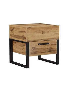 Тумба прикроватная Iris, 510×460×530 мм, цвет дуб вотан/чёрный муар  (артикул 10998094)  большой выбор товаров оптом и в розницу по низким ценам с доставкой