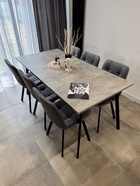 Стол кухонный деревянный раздвижной «Кортни», 1170(1570)×770×750 мм, цвет бетон светлый/чёрный матовый  (артикул 10998127)  большой выбор товаров оптом и в розницу по низким ценам с доставкой