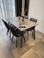 Стол кухонный деревянный раздвижной «Кортни», 1170(1570)×770×750 мм, цвет бетон светлый/чёрный матовый  (артикул 10998127)  большой выбор товаров оптом и в розницу по низким ценам с доставкой