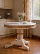 Стол кухонный деревянный раздвижной «Лорд», 1100(1600)×1100×790 мм, цвет молочный/патина золото  (артикул 10998161)  большой выбор товаров оптом и в розницу по низким ценам с доставкой