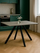 Стол кухонный деревянный раздвижной «Райн», 1160(1600)×770×770 мм, цвет цемент/чёрный  (артикул 10998176)  большой выбор товаров оптом и в розницу по низким ценам с доставкой