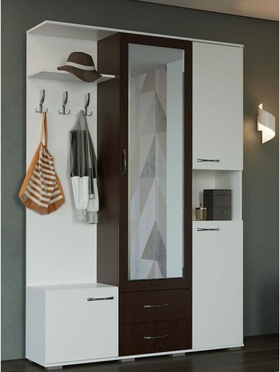Прихожая «Бертра», 1400×384×2090 мм, цвет венге / белый  (артикул 10998224)  большой выбор товаров оптом и в розницу по низким ценам с доставкой
