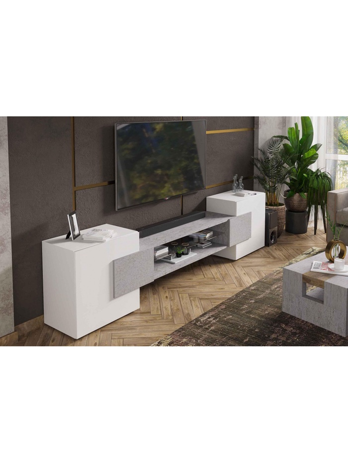 Тумба под ТВ «Лисмор», 2540×370×620 мм, цвет белый/бетон светлый - Фото 1