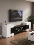 Тумба под ТВ «Лисмор», 2540×370×620 мм, цвет белый/чёрный глянец  (артикул 10998251)  большой выбор товаров оптом и в розницу по низким ценам с доставкой