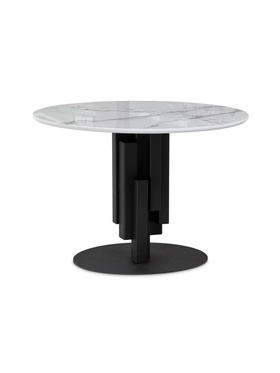 Стол кухонный стеклянный «Калипсо», 1100×1100×750 мм, цвет белый мрамор / черный