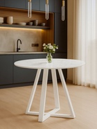 Стол кухонный стеклянный круглый «Норфолк 100», 1000×1000×780 мм, цвет мрамор белый/белый  (артикул 10998307)  большой выбор товаров оптом и в розницу по низким ценам с доставкой