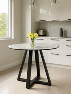 Стол кухонный стеклянный круглый «Норфолк 100», 1000×1000×780 мм, цвет мрамор белый/чёрный  (артикул 10998308)  большой выбор товаров оптом и в розницу по низким ценам с доставкой