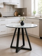 Стол кухонный стеклянный круглый «Норфолк 100», 1000×1000×780 мм, цвет мрамор белый/чёрный  (артикул 10998308)  большой выбор товаров оптом и в розницу по низким ценам с доставкой