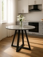 Стол кухонный стеклянный круглый «Норфолк 100», 1000×1000×780 мм, цвет мрамор серый/чёрный  (артикул 10998311)  большой выбор товаров оптом и в розницу по низким ценам с доставкой