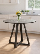 Стол кухонный стеклянный круглый «Норфолк 100», 1000×1000×780 мм, цвет мрамор серый/чёрный  (артикул 10998311)  большой выбор товаров оптом и в розницу по низким ценам с доставкой