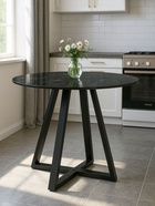 Стол кухонный стеклянный круглый «Норфолк 100», 1000×1000×780 мм, цвет мрамор чёрный/чёрный  (артикул 10998312)  большой выбор товаров оптом и в розницу по низким ценам с доставкой