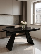 Стол кухонный стеклянный раздвижной «Хорсборо», 1400(2000)×800×790 мм, цвет обсидиан/чёрный  (артикул 10998313)  большой выбор товаров оптом и в розницу по низким ценам с доставкой