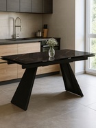 Стол кухонный стеклянный раздвижной «Хорсборо», 1400(2000)×800×790 мм, цвет обсидиан/чёрный  (артикул 10998313)  большой выбор товаров оптом и в розницу по низким ценам с доставкой