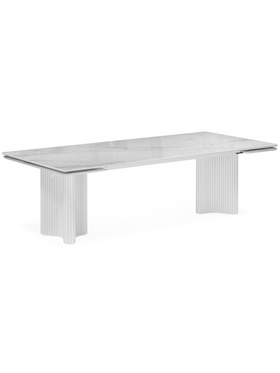 Стол кухонный стеклянный раздвижной «Мален», 2400(3200)×1100×765 мм, цвет белый мрамор / белый