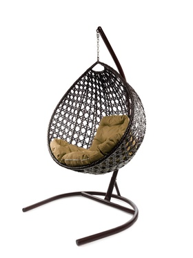 Кресло - кокон подвесное «Капля люкс», 72×98×186 см, с искусственным ротангом, коричневое, с бежевой подушкой