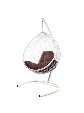 Кресло - кокон подвесное «Капля», 72×98×186 см, с искусственным ротангом, белое, с коричневой подушкой