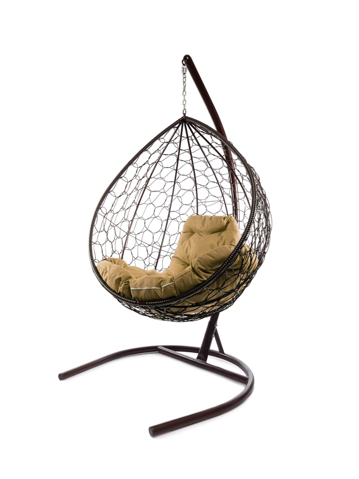 Кресло - кокон подвесное «Капля», 72×98×186 см, с искусственным ротангом, коричневое, с бежевой подушкой - Фото 1