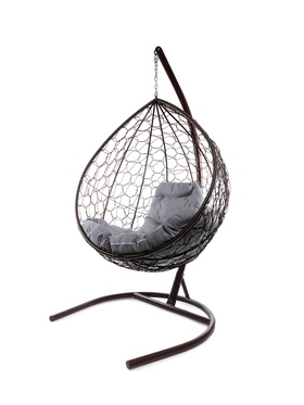 Кресло - кокон подвесное «Капля», 72×98×186 см, с искусственным ротангом, коричневое, с серой подушкой