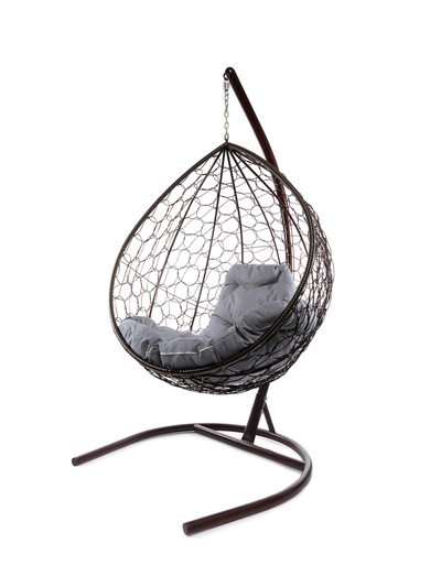 Кресло - кокон подвесное «Капля», 72×98×186 см, с искусственным ротангом, коричневое, с серой подушкой
