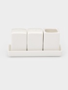 Набор для специй Magistro «Бланш», 3 предмета на подставке: перечница, солонка, ёмкость для зубочисток, 14×5.5×7 см, фарфор, белый  (артикул 10902576)  большой выбор товаров оптом и в розницу по низким ценам с доставкой