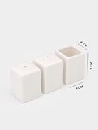 Набор для специй Magistro «Бланш», 3 предмета на подставке: перечница, солонка, ёмкость для зубочисток, 14×5.5×7 см, фарфор, белый - Фото 2