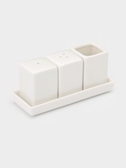 Набор для специй Magistro «Бланш», 3 предмета на подставке: перечница, солонка, ёмкость для зубочисток, 14×5.5×7 см, фарфор, белый - Фото 12