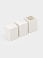 Набор для специй Magistro «Бланш», 3 предмета на подставке: перечница, солонка, ёмкость для зубочисток, 14×5.5×7 см, фарфор, белый - Фото 5