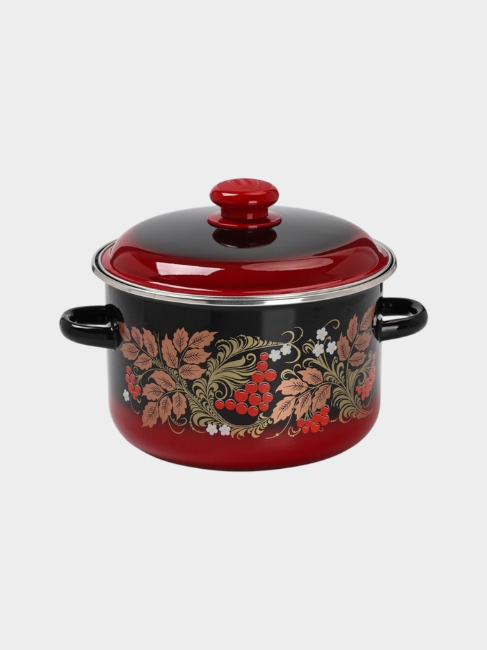 УЦЕНКА Кастрюля 4 л цил красно-чёрная «Рябинушка» - Фото 1