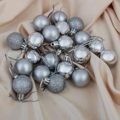 УЦЕНКА Набор шаров пластик d-3 см, 20 шт "Перелив" серебро