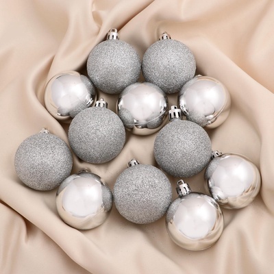УЦЕНКА Набор шаров пластик d=5 см, 12 шт. «Глянцевый блеск» серебро