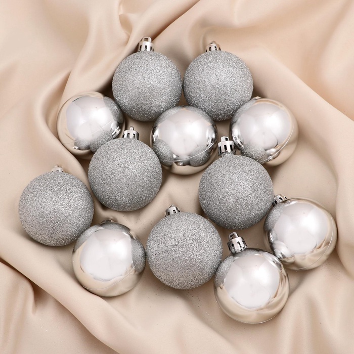 УЦЕНКА Набор шаров пластик d=5 см, 12 шт. «Глянцевый блеск» серебро - Фото 1