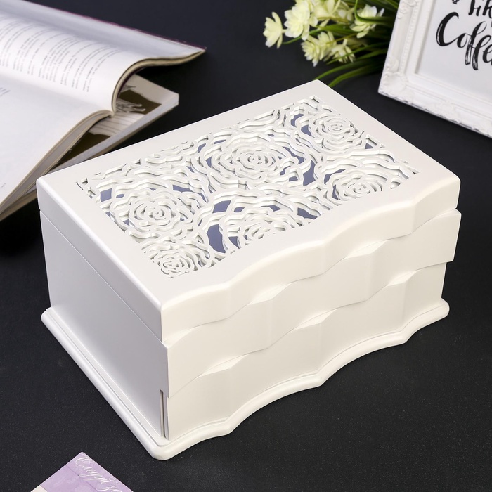 УЦЕНКА Шкатулка дерево для украшений «Розы» белая 12.5×16×25.5 см - Фото 1