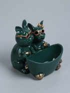 УЦЕНКА Подставка для мелочей "Два бульдога" зеленая, 21х19х19см - Фото 2