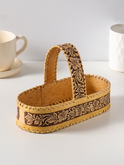 Конфетница - корзинка овальная «Цветочки», 21×10×13.5 см, береста
