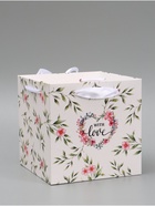 Коробка - переноска подарочная для цветов «С любовью», 19×19×19 см, с лентами - Фото 4