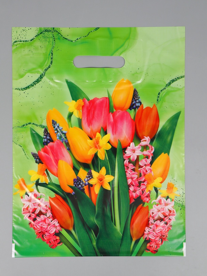 Пакет подарочный «Нежный букет» полиэтиленовый с вырубной ручкой, 30×40 см, 30 мкм - Фото 1