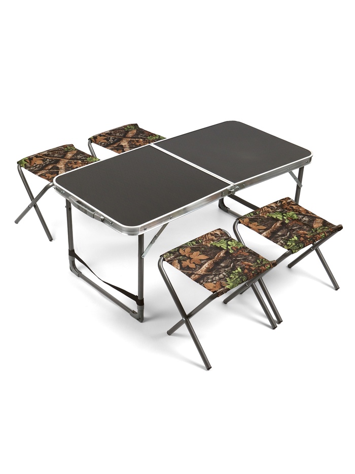 Набор складной мебели: стол, 4 стула, 102×50×44.5/61 см, чёрный, с дубовыми листьями - Фото 1