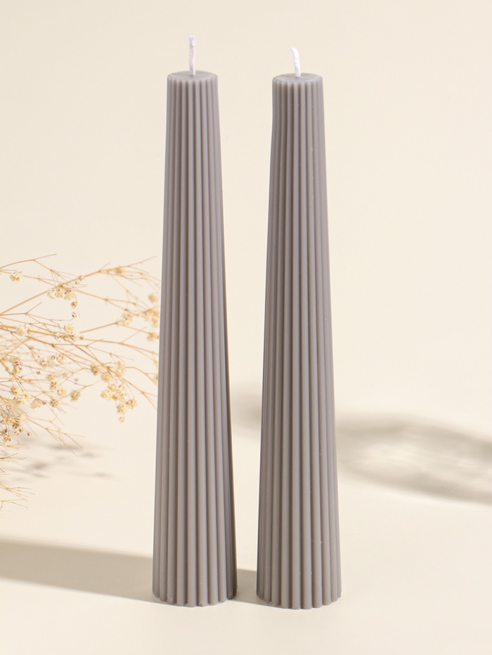 Набор свечей, 3.5×23 см, 2 шт. «Башня», серый асфальт, 4×9.5×25 см - Фото 1