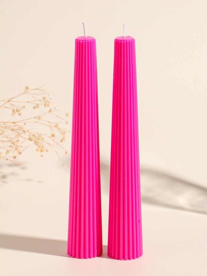 Набор свечей, 3.5×23 см, 2 шт. «Башня», ярко-розовый, 4×9.5×25 см - Фото 1