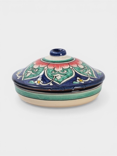 УЦЕНКА Масленка Риштанская Керамика «Цветы», 17 см, синий