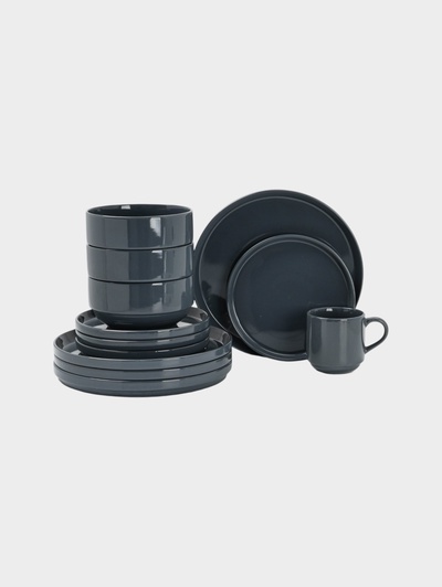 УЦЕНКА Набор посуды «Night» 16пр., тарелка19×2/25.5×2.4 см, миска850 мл/15×7.2 см, кружка320 мл, цв.графит1