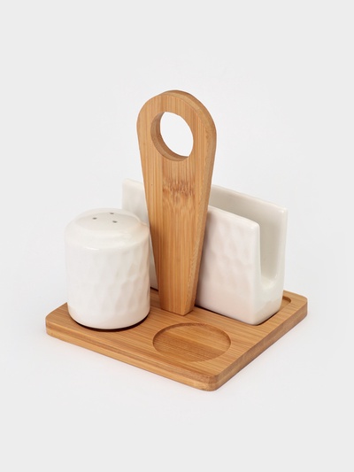 УЦЕНКА Набор для специй Bella Tenero «Герда». 3 предмета на подставке: солонка, перечница, салфетница