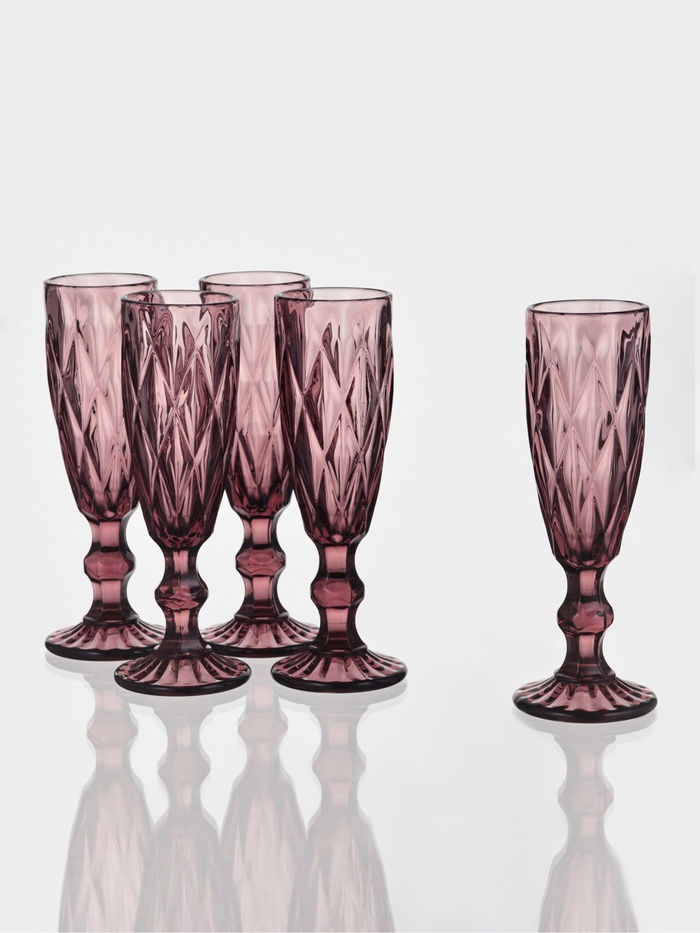 УЦЕНКА Набор бокалов для шампанского 6 шт "Круиз" 160 мл, 7х20 см, цвет розовый - Фото 1