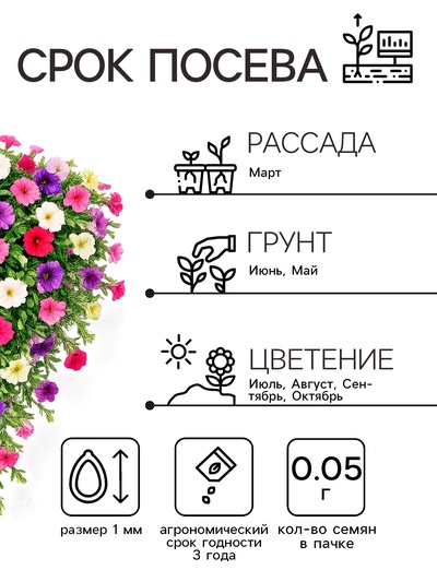 Семена цветов Петуния «Гибридная смесь», 0.05 г, «Рецепты дедушки Никиты»
