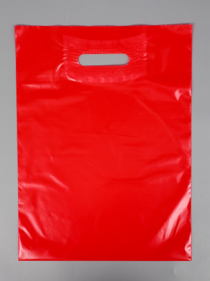 Пакет полиэтиленовый с вырубной ручкой, Красный 30х40 см, 60 мкм - Фото 1