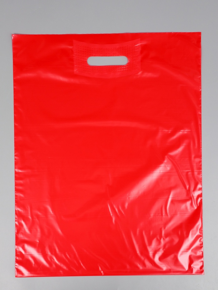 Пакет с вырубной усиленной ручкой ПВД, Красный, 40×50 см, 45 мкм