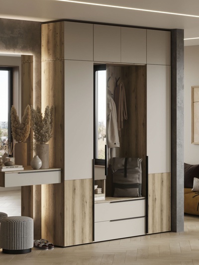 Прихожая «Заря», 900×403×2196 мм, цвет дуб делано/кашемир